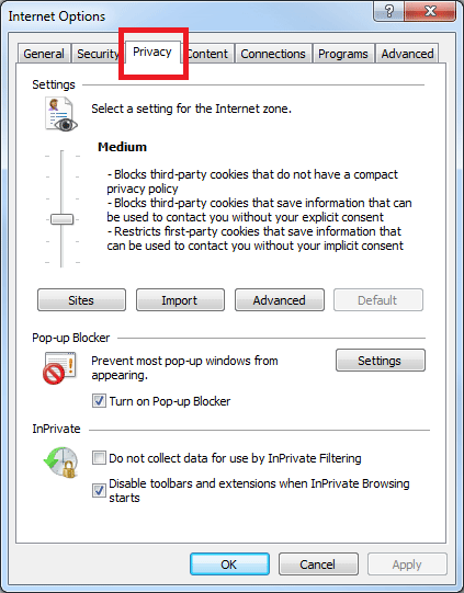 Enabling Cookies - Internet Explorer